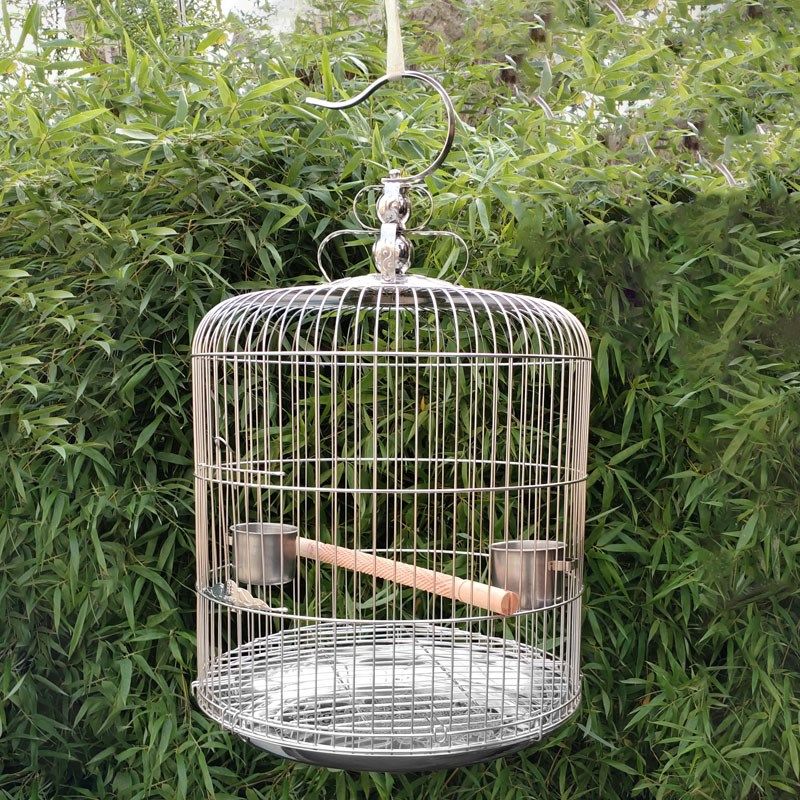 不锈钢鸟笼子大号圆形文鸟玄凤牡丹虎皮鹦鹉繁殖鸟笼 直径26型不锈钢