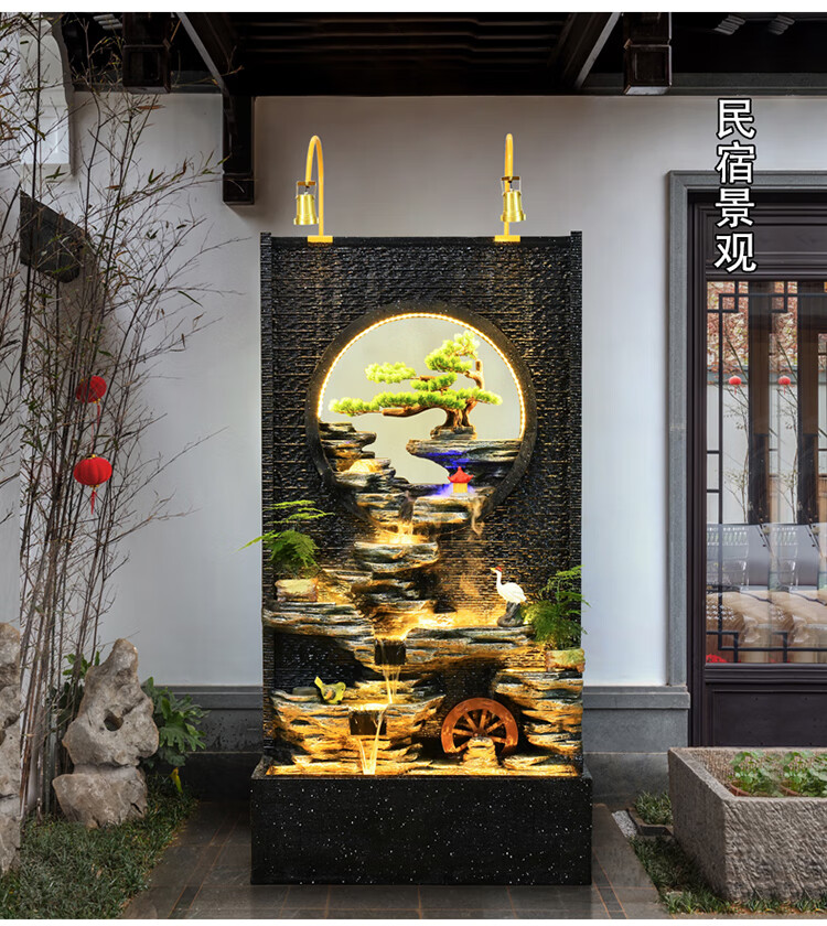 中式风水幕墙假山屏风户外装饰庭院鱼池喷泉隔断造景落地摆件s315大号