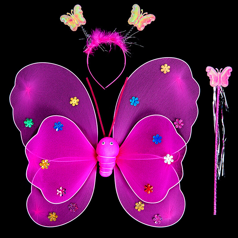 蝴蝶翅膀儿童魔法棒小仙女发光背饰 万圣节玩具儿童三件套道具公主
