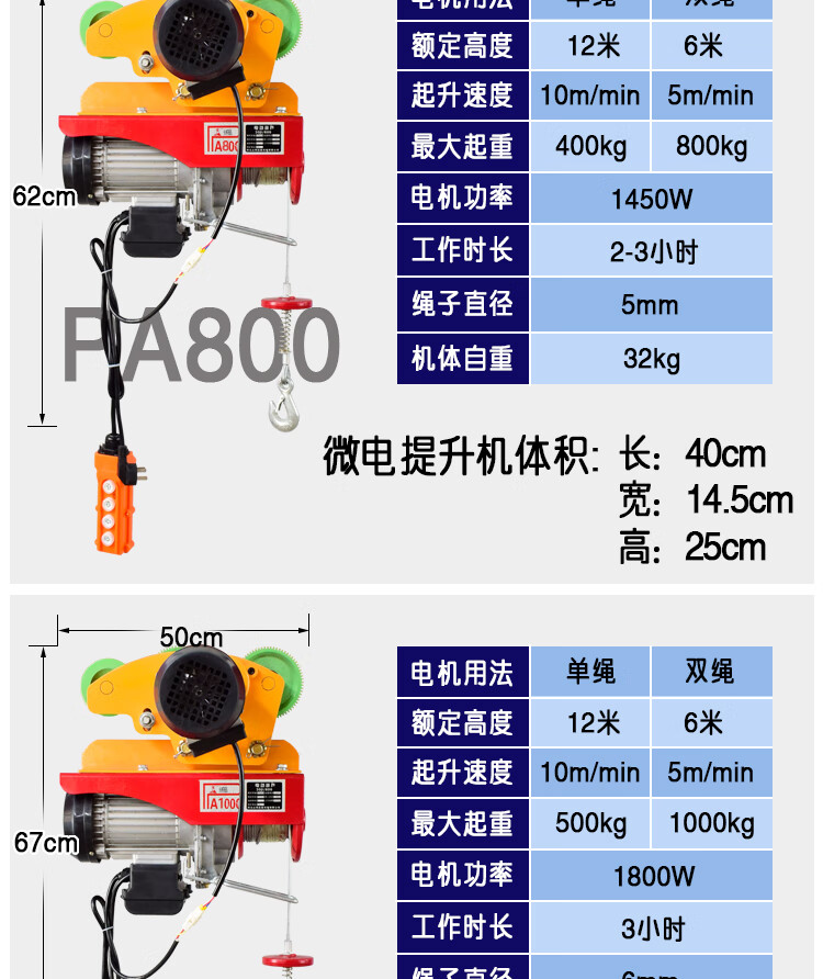 小型卷扬机电动葫芦带跑车 pa1000连体12米配1吨六轮跑车【图片 价格