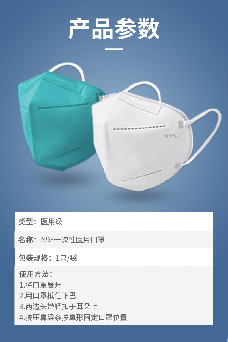 3m整箱批n95型医用口罩一次性级别独立装k 绿色n95【级】5000只(独立
