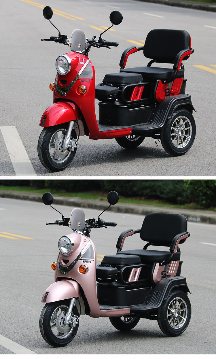 新款电动三轮车接送小孩电摩小龟王家用小型成人亲子车玫瑰金单灯60v