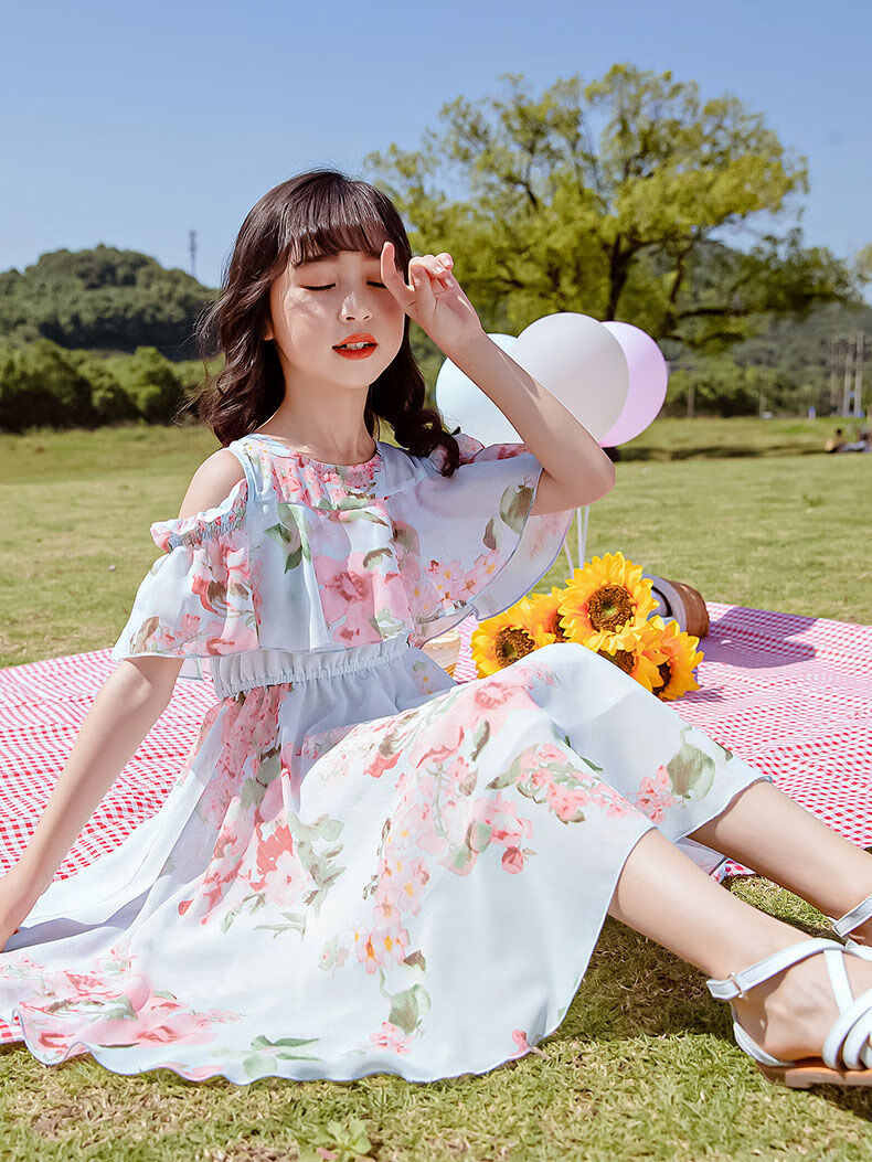 涟画女童夏装连衣裙3到12岁小孩子夏天穿的中大童小女孩学生儿童长裙