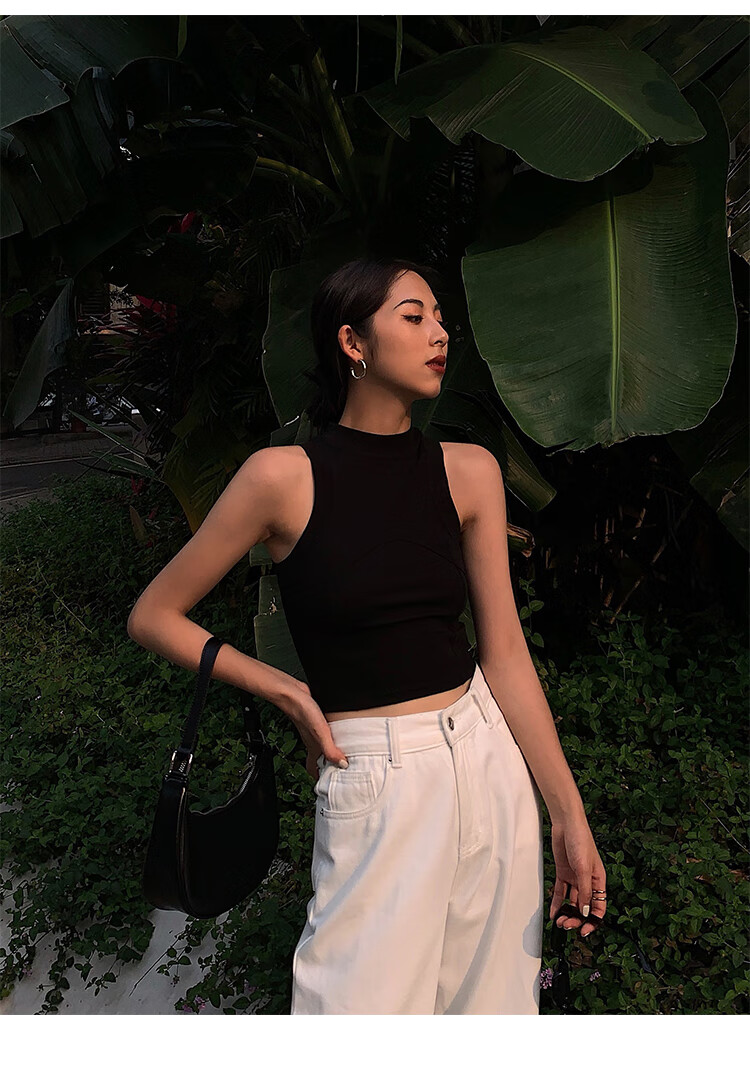 工字背心女黑色工字背心女2022夏修身高腰短款坎肩露脐内搭上衣黑色s