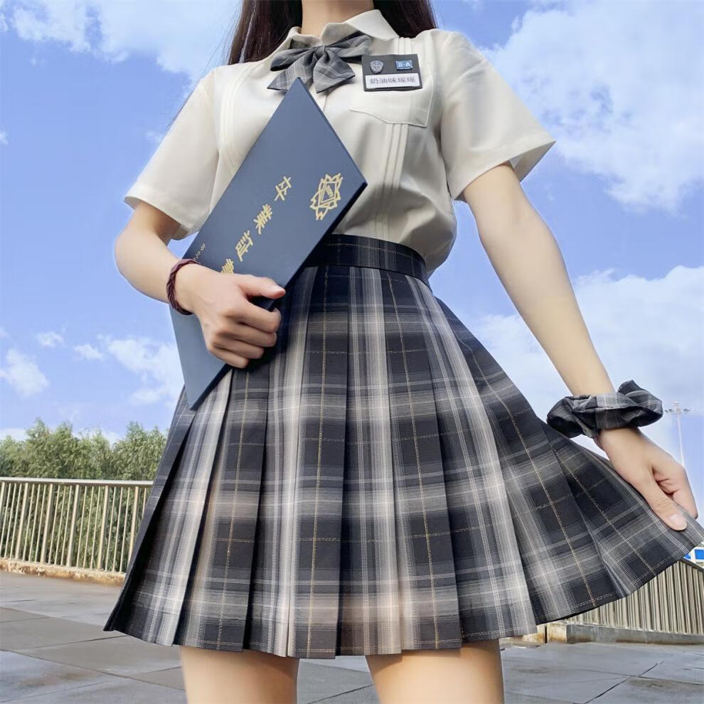 半身裙女春夏新款jk裙格裙百褶裙短裙高腰日系格子裙小个子百搭42厘米