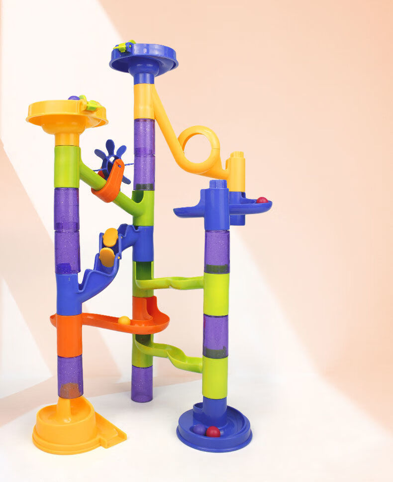 oeny儿童滚珠滑道轨道弹珠玩具游戏太空管道积木搭建拼装拼插亲子 15