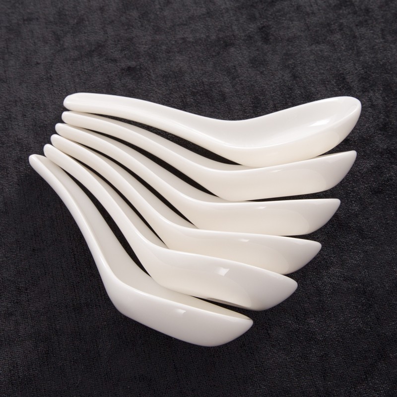 白瓷餐具 中式调羹家用无铅饭勺 白瓷勺汤勺餐厅功夫米白色长柄勺粥勺