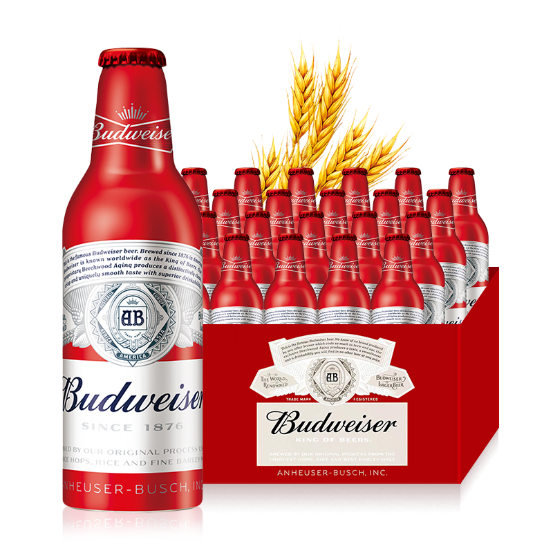 百威budweiser百威红色铝罐 百威啤酒经典铝瓶装 355ml*24瓶【图片