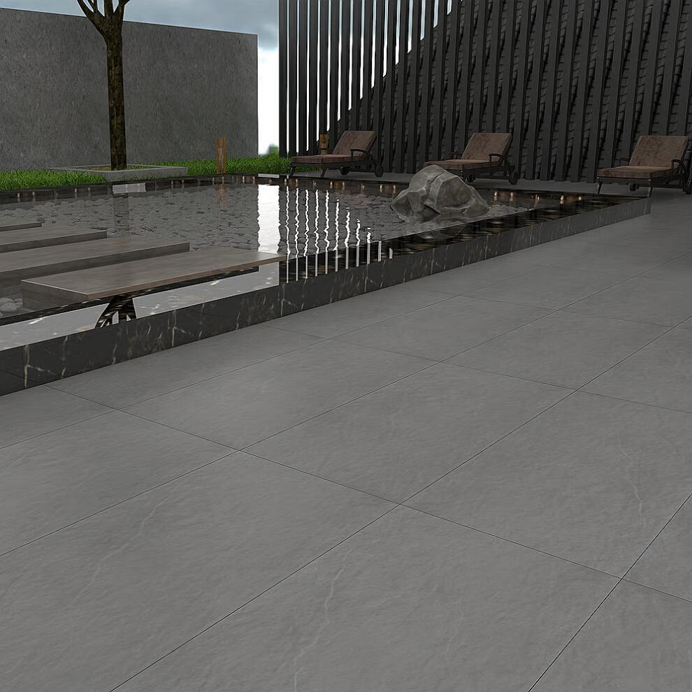 polansha 长慧通体板岩黑灰色瓷砖600x1200仿古砖哑光室外庭院地砖