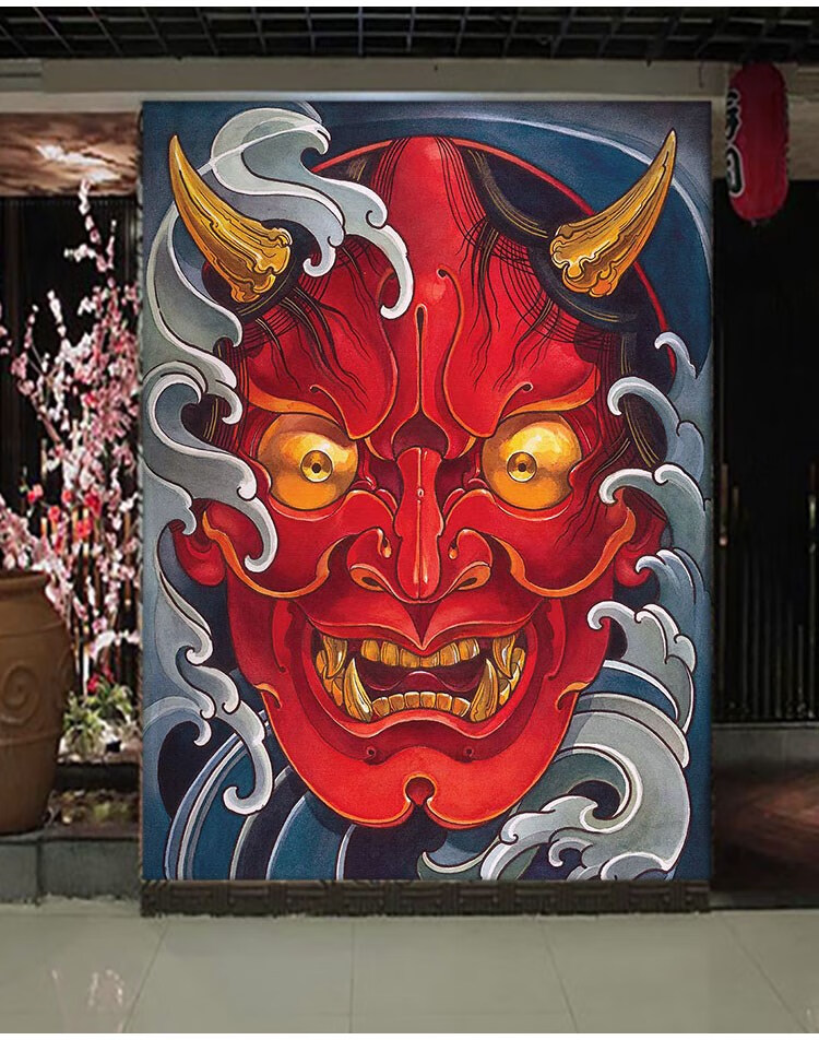 伊尔雅3d日本般若浮世绘纹身店装修壁画8d日式刺青馆背景壁纸工作室