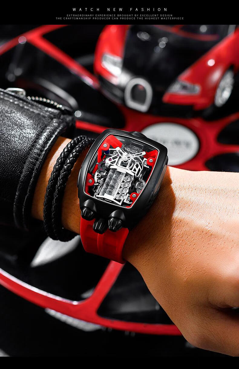 捷克豹引擎发动机手表男感男士机械表十大男款表 绿带黑壳【图片 价格