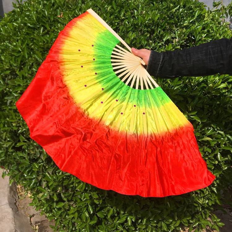 东北秧歌扇子 成人广场舞秧歌舞演出跳舞扇双面三色渐变加长舞蹈扇子