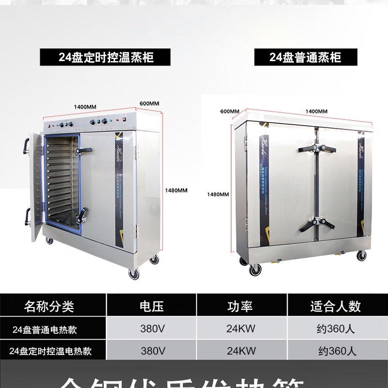 大容量蒸饭柜 商用双开门电蒸箱蒸饭车燃气双门馒头机全自动24盘36盘