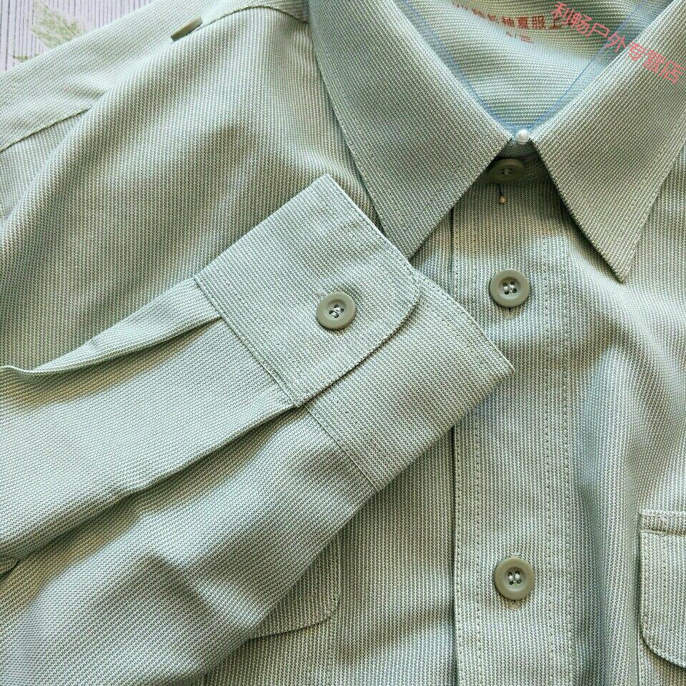 老式99款陆衬衣绿白细条纹单位工作制服长袖半袖内搭内衬衣半袖夹克22
