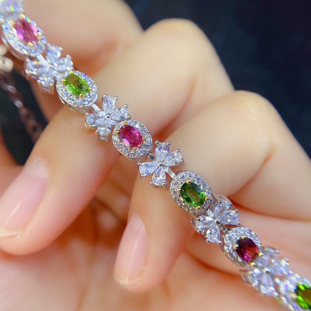 炫熙天然碧玺手链女糖果彩虹色925银镀18镶嵌晶体透颜色好支持检测