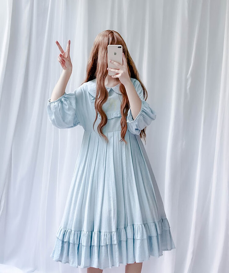 洛丽塔裙子全套连衣裙仙女裙萝莉塔飞飞袖洋装学生可爱风洛丽ita 黑色