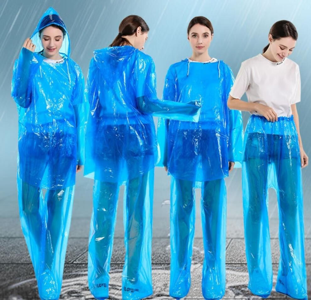 一次性雨衣加厚分体式漂流套装包脚雨裤旅游防水防护雨披男女通用蓝色