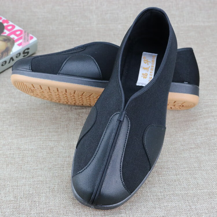 老北京圆口布鞋男牛筋底休闲软底中老年透气爸爸大码老头鞋功夫鞋圆口