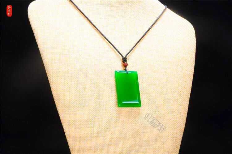 墨韵新款毛衣链银镶金翡翠冰种玉髓通透长方形平安无事牌男女款吊坠1