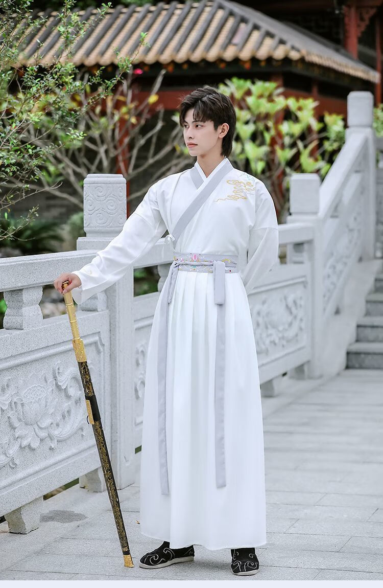 窕妮汉服男装武侠风男女款全套情侣古风剑客白色长袖学生古装毕业班服