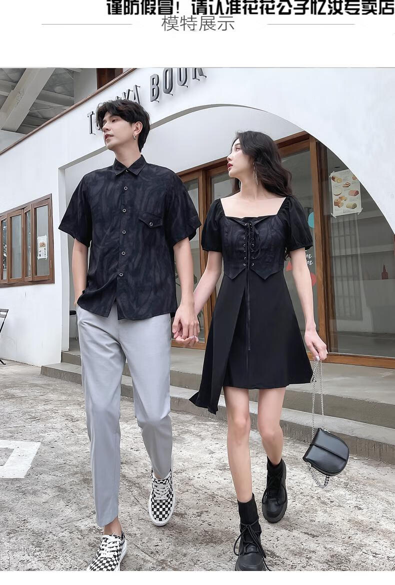 花花公子品牌高端男装暗黑情侣装2022小众设计感复古显瘦假两件连衣裙