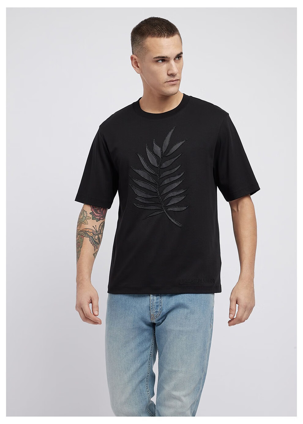 emporioarmani阿玛尼男装19年新款树叶拼饰棉质时尚图案男士短袖t恤衫