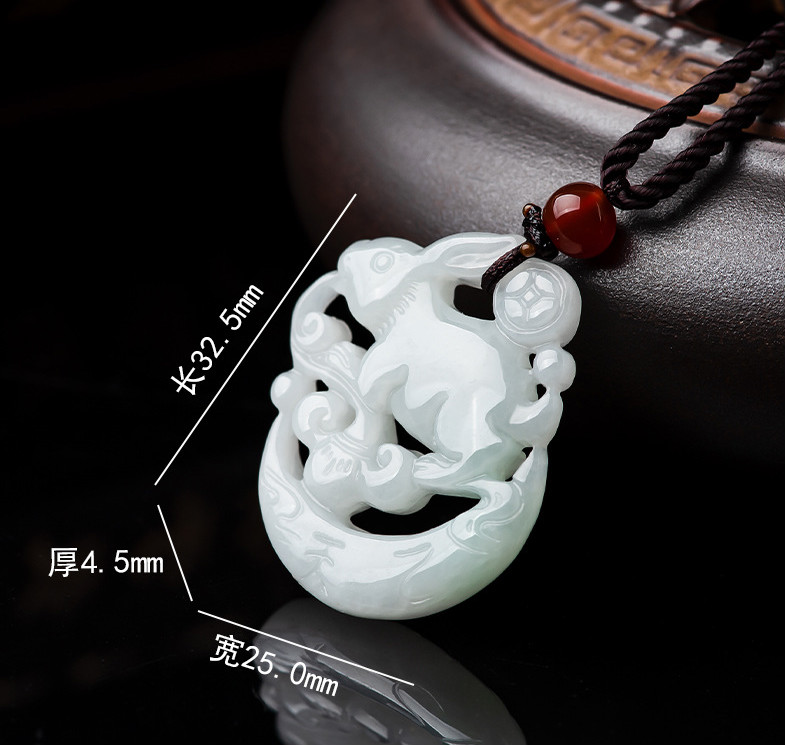 凌盛a货翡翠玉兔生肖吊坠冰种玉石男士项链女款情人节礼物翡翠玉兔