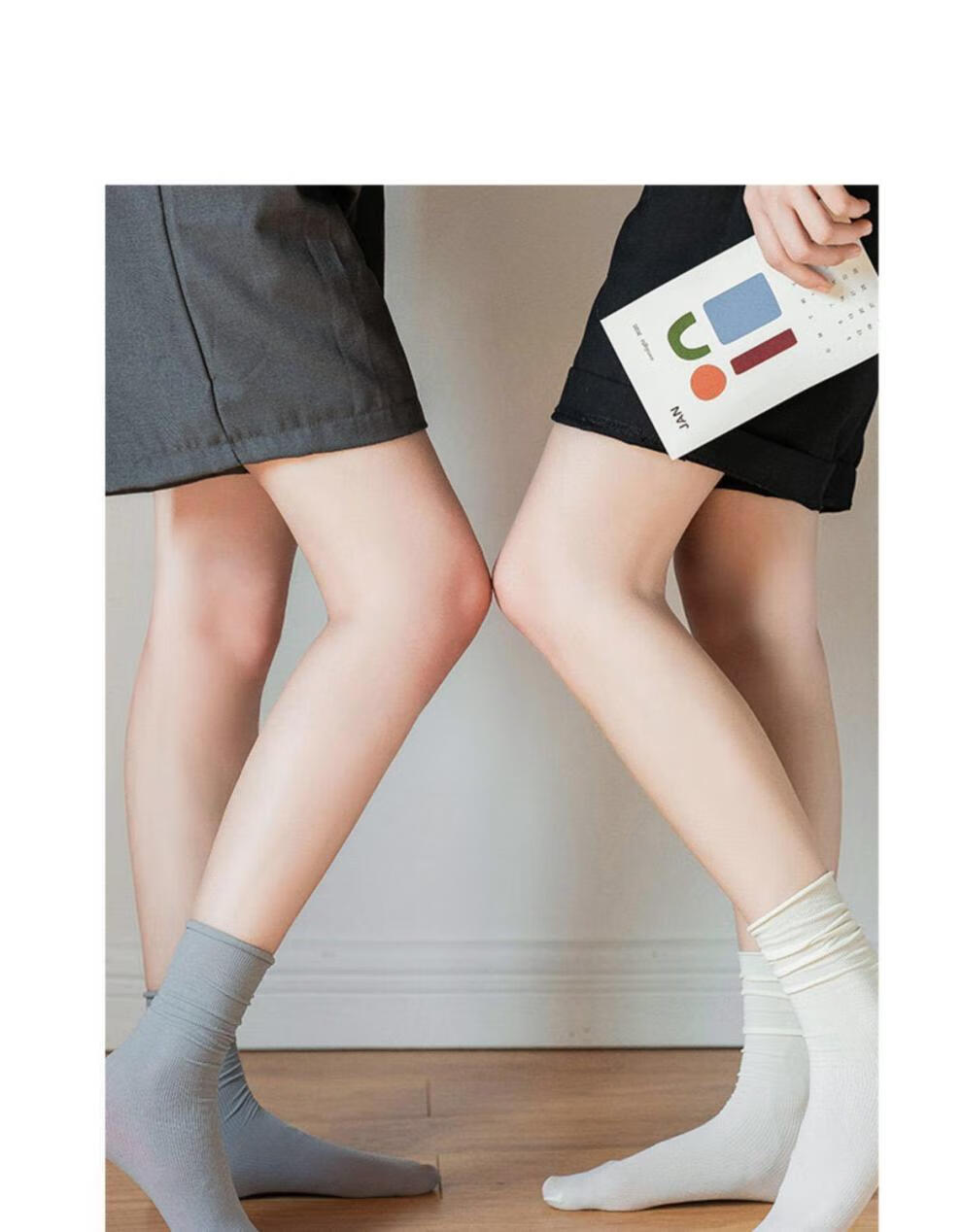 堆堆袜夏天薄款中筒袜纯色春秋季长女潮日韩冰冰袜学生袜3黑2白5双装