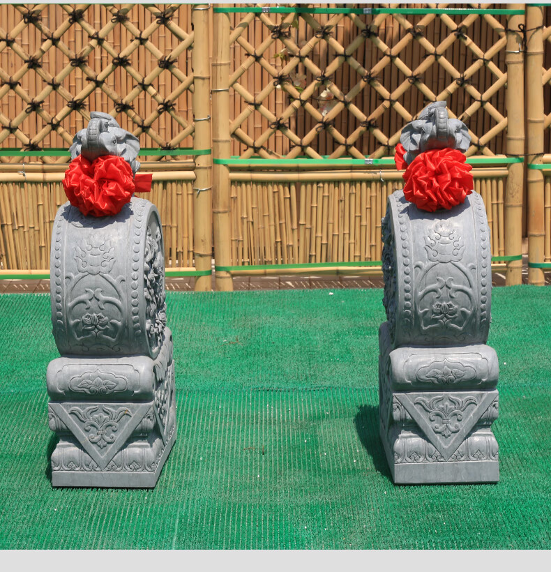 乾弘 石雕青石仿古门墩门口抱鼓石摆件一对家用看门石狮子貔貅小象
