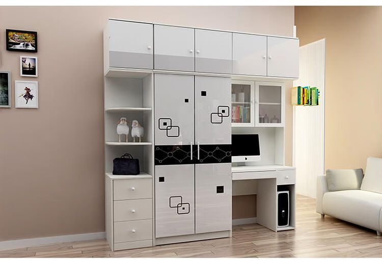 捷陆龙书桌衣柜一体小户型衣橱连书橱多功能学习电脑桌带衣柜组合柜