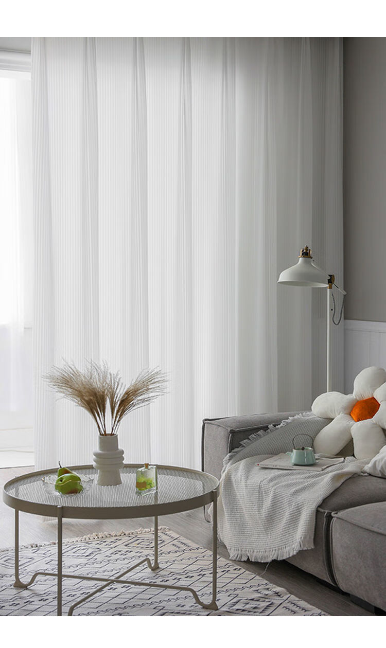 透光不透人加厚魔术贴免打孔垂直白纱帘白色百叶纱打孔款宽13高20一片