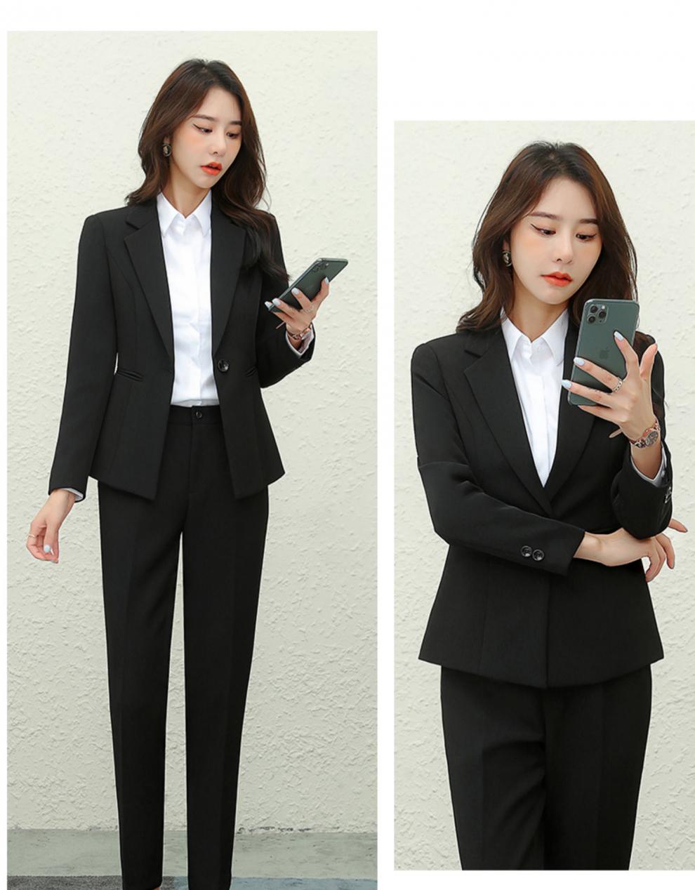 西装套装女春秋长袖女士黑西服外套修身正装大学生职业面试工作服 一