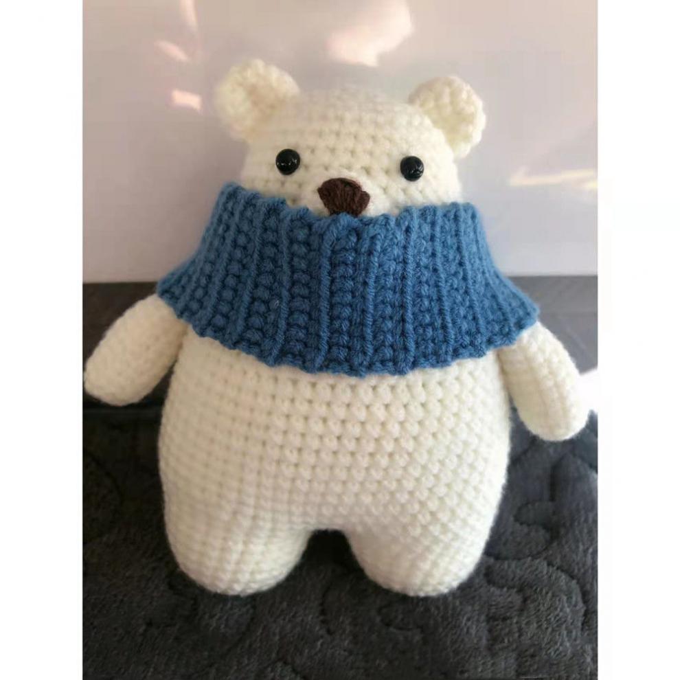 大白熊北极熊胖胖熊手工diy材料包毛线编织钩针玩偶可爱送女男友 北极