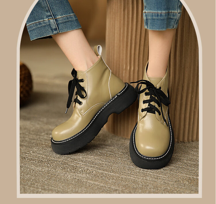 芬途(fentu) 牛油果~英伦小皮鞋女2022年新款绿色复古皮质单鞋百搭