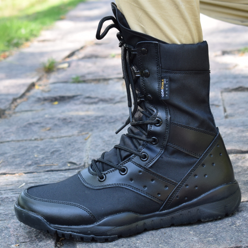 特战靴夏季春夏季超轻作战靴男侧拉链战术靴特大码4748帆布保安靴褐色