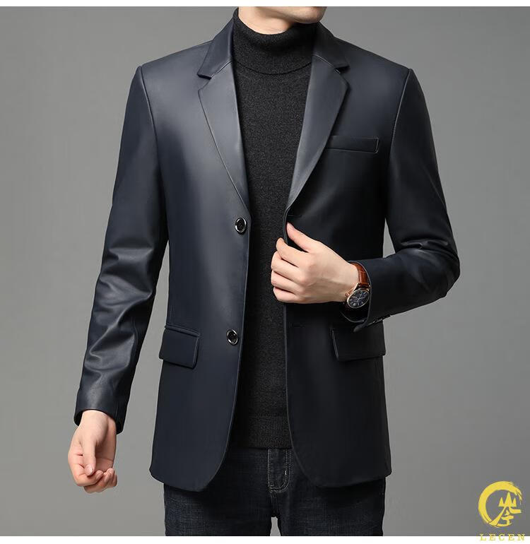 真皮皮衣男绵羊皮西装商务休闲高端皮夹克衫男士皮西服中年秋冬外套