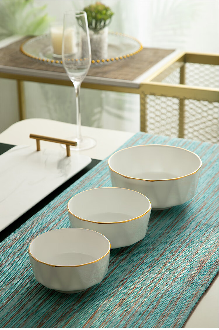 高档汤碗景德镇饭碗家用陶瓷碗北欧金边碗个性简约骨·瓷碗大碗汤碗面