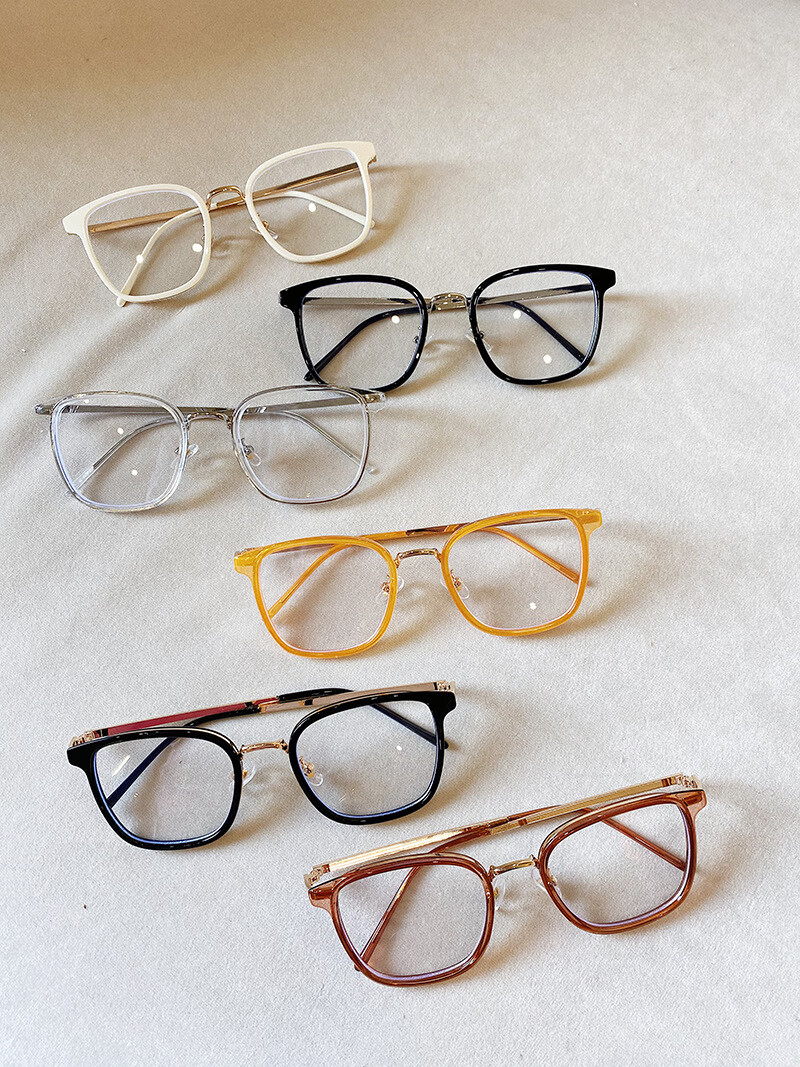 李绅 韩版方形眼镜框男女通用 糖果色时尚潮人网红款防蓝光眼镜 米白