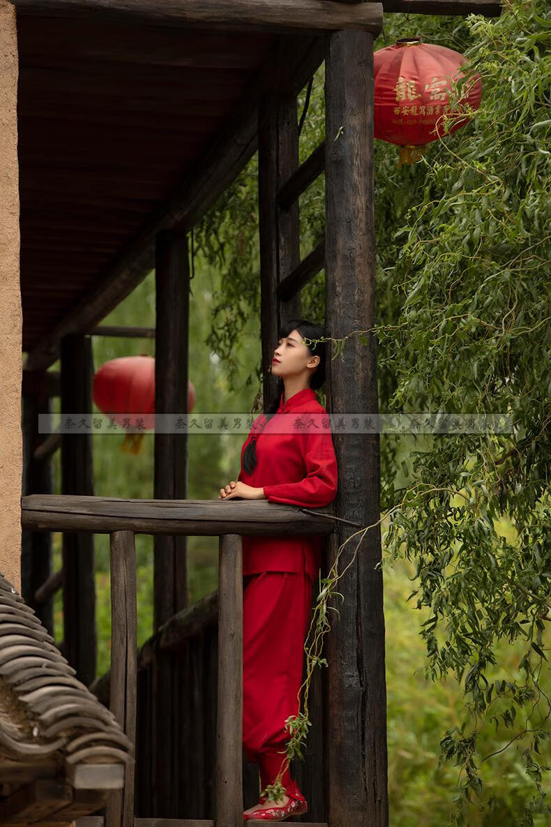 奈久留美 九儿演出服装女红高粱同款刘胡兰农民村姑古典棉麻陕北摄影