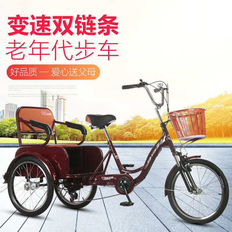 gsyus 新款老年三轮车人力车接送小孩载货两用车老人骑行代步自行车