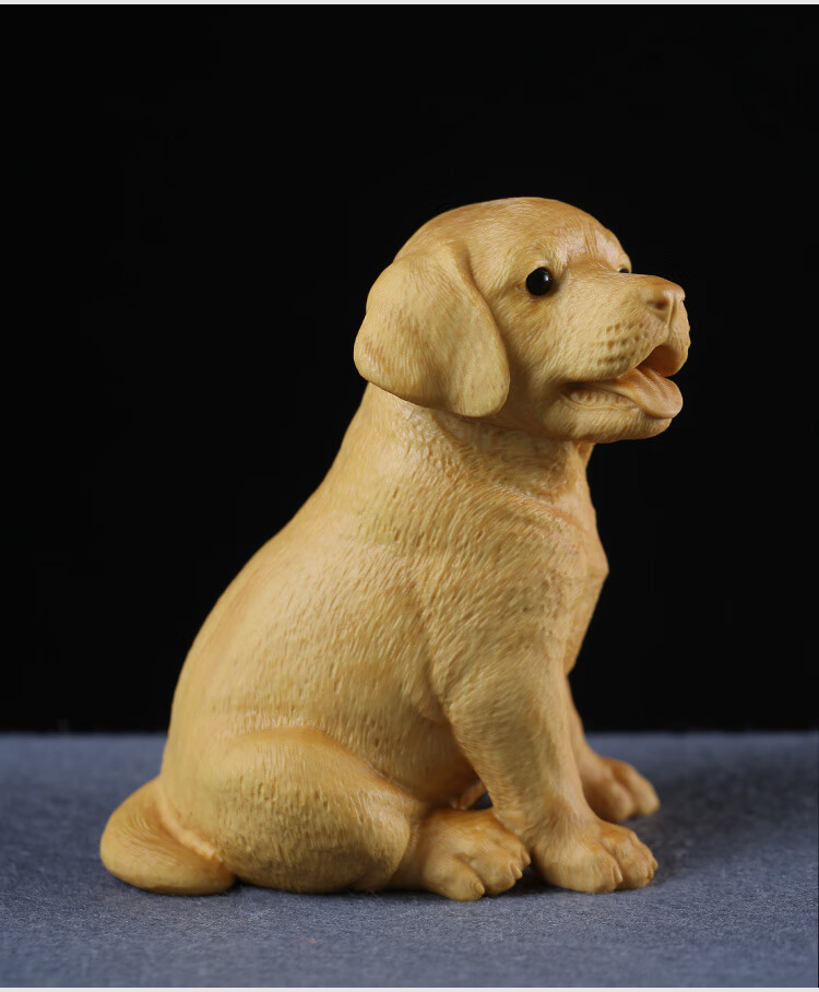 一木代传黄杨木雕创意动物狗摆件实木雕刻工艺品礼品家居摆设小狗