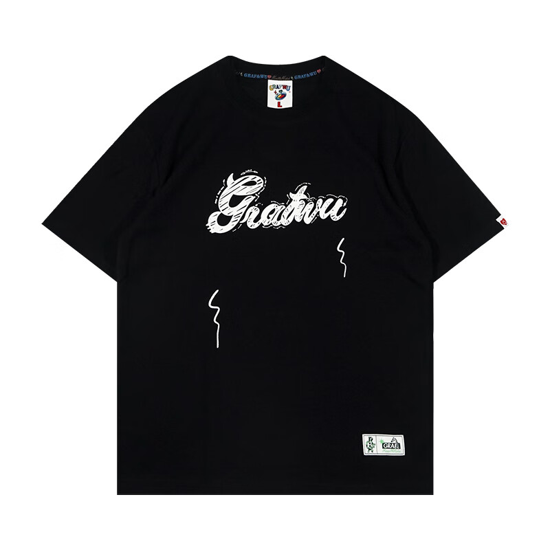 正确版本graf原创品牌美式字母笔划设计草稿印花刺绣舒适全棉宽松短袖