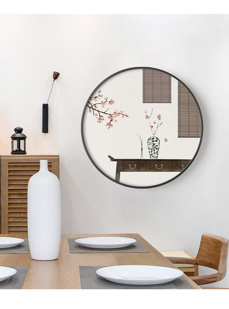 英族禅意新中式客厅挂画中国风餐厅墙面装饰画花瓶古风卧室玄关墙壁画