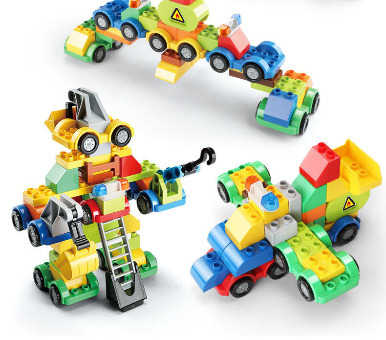 mdug大颗粒积木百变汽车街景马路组装模型儿童拼装拼搭玩具车礼物费乐
