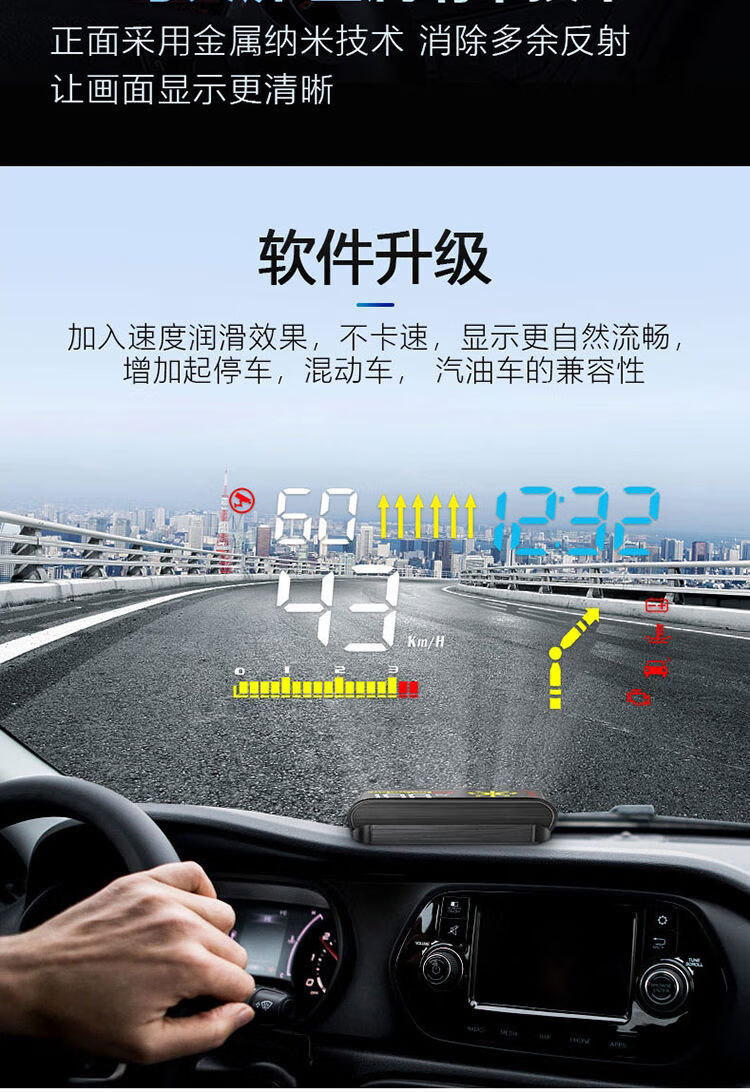 显示器汽车通用obd行车电脑抬头高清多功能车速投影仪m15导航电子狗版