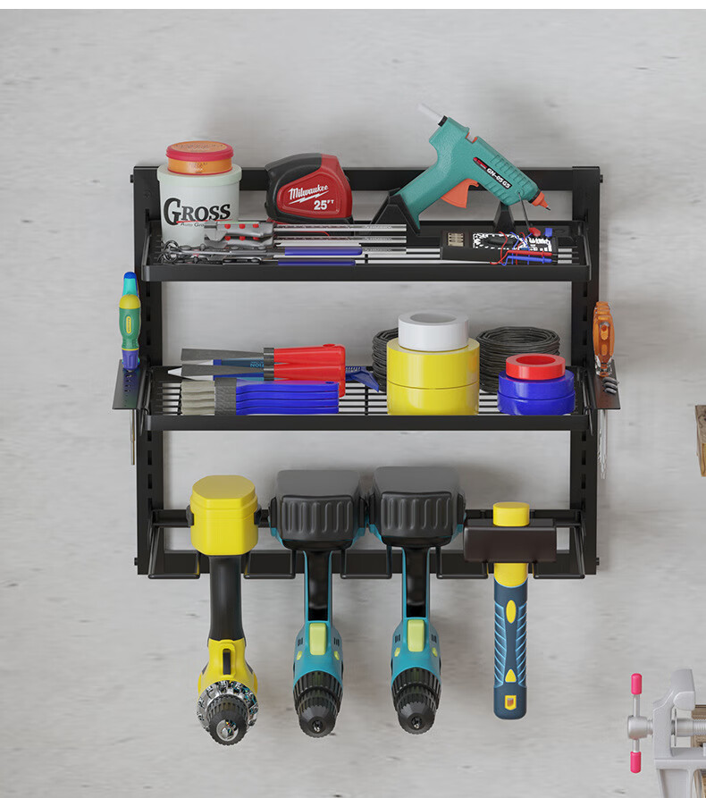 墙架 置物架壁挂式电动工具收纳架手持电钻置物架重型浮动工具架储物