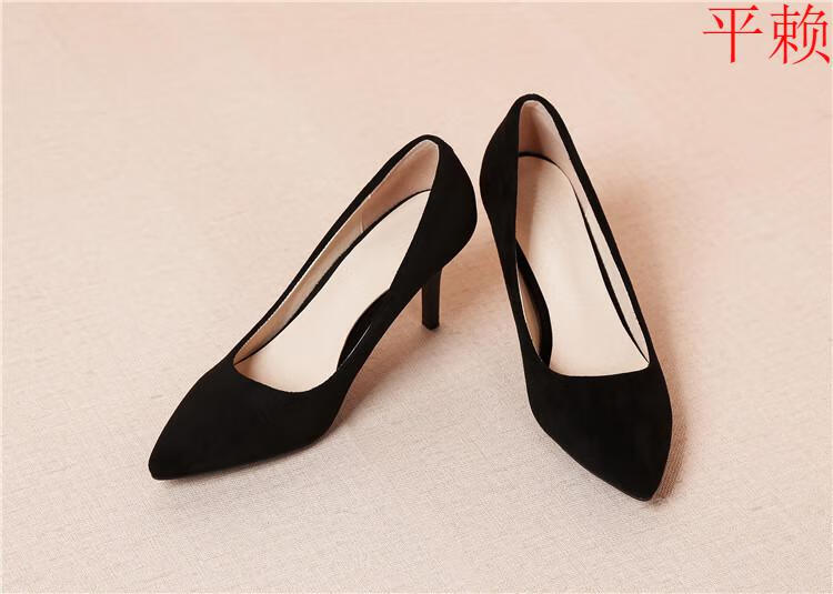 60煜晞白丽款高跟鞋女细跟5cm7公分尖头气质黑色绒面职业上班族西装