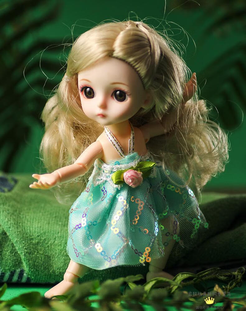礼盒换装13关节娃娃 16cm公主洋娃娃 仿真女孩玩具bjd娃娃 条纹羊毛裙