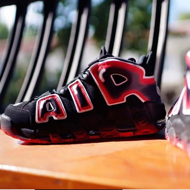 耐克nike air more uptempo 皮蓬大air 男女款休闲运动鞋 黑红公牛