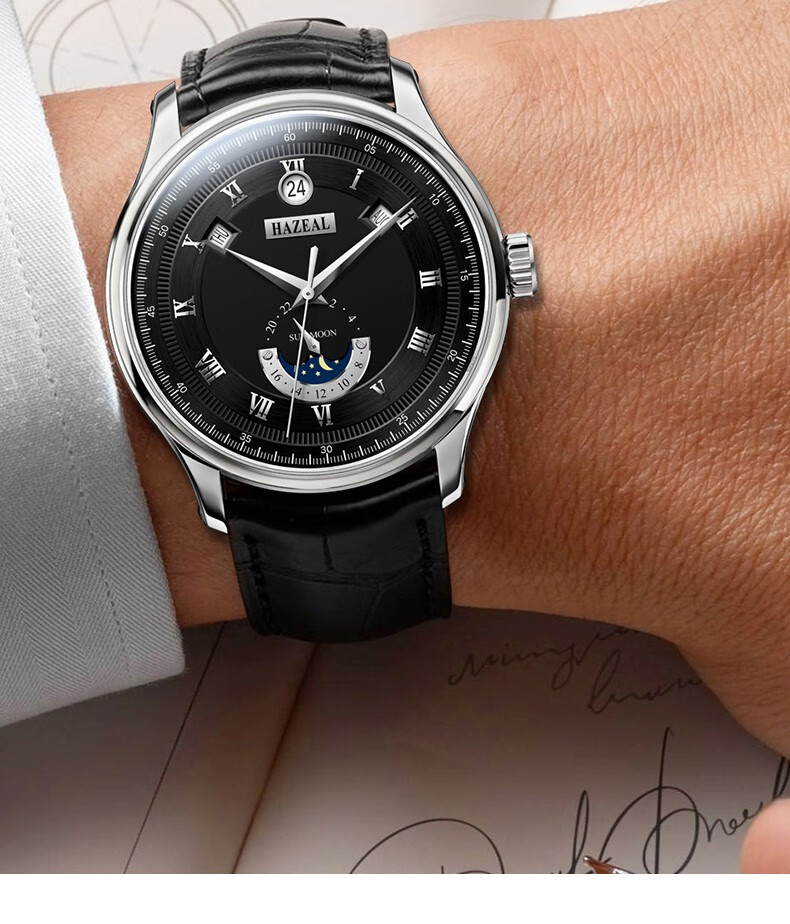 亨洛梵精选hazeal男士手表商务经典24小时小盘日历全自动多功能机械